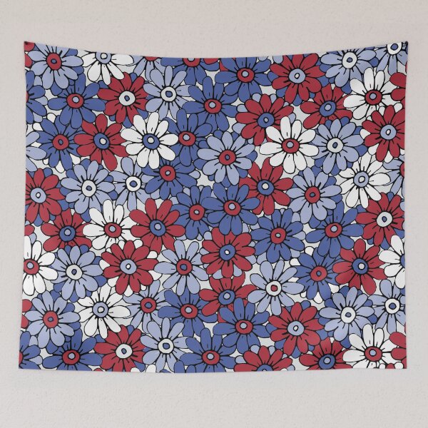 Item preview, Red white and blue hand drawn daisy floral designed and sold by FrancesPoff.