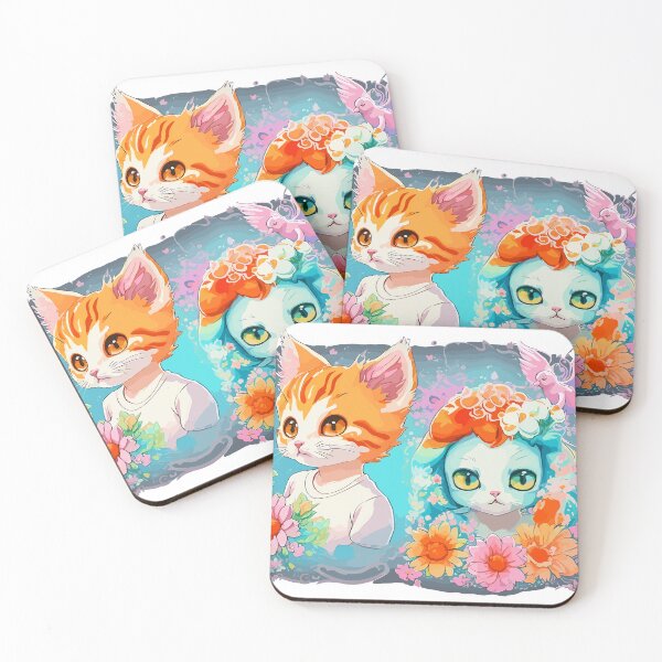 Item preview, watercolor, cat, flower, cute, fantasy art, cute and quirky  designed and sold by Design7Studio.