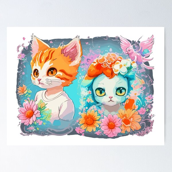 Item preview, watercolor, cat, flower, cute, fantasy art, cute and quirky  designed and sold by Design7Studio.