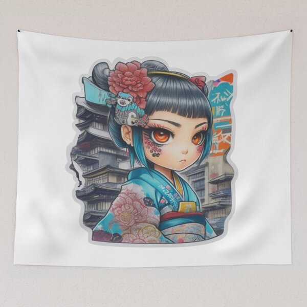 Item preview, Adorable kimono-clad girl radiating stylish charm stickers and more. designed and sold by mefirefire.