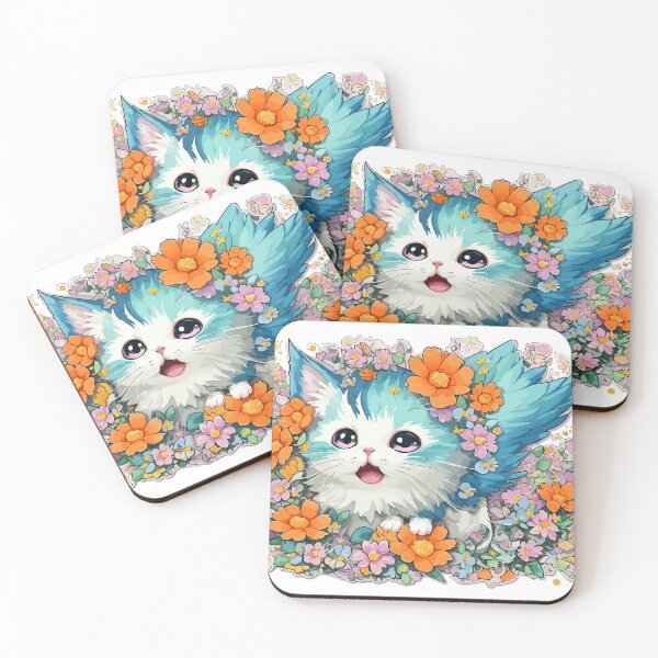 Item preview, watercolor, cat, flower, cute, fantasy art designed and sold by Design7Studio.