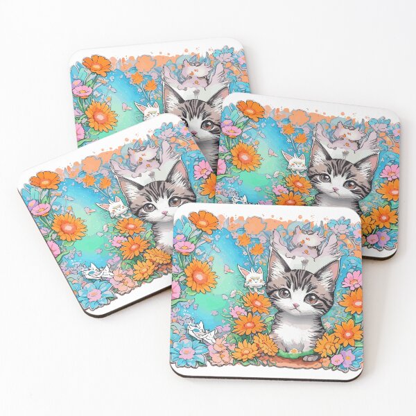 Item preview, watercolor, cat, flower, cute, fantasy art designed and sold by Design7Studio.