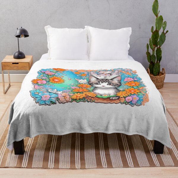 Item preview, watercolor, cat, flower, cute, fantasy art designed and sold by Design7Studio.