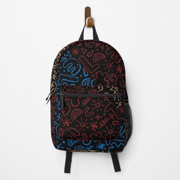 Item preview, doodle pattern red blue yellow in black  designed and sold by Marysophie2016.