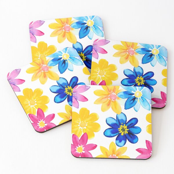 Item preview, Pink blue yellow watercolor flowers designed and sold by Artcolage87.