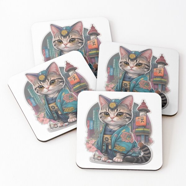 Item preview, Adorable kimono-clad cat radiating stylish charm stickers and more. designed and sold by mefirefire.