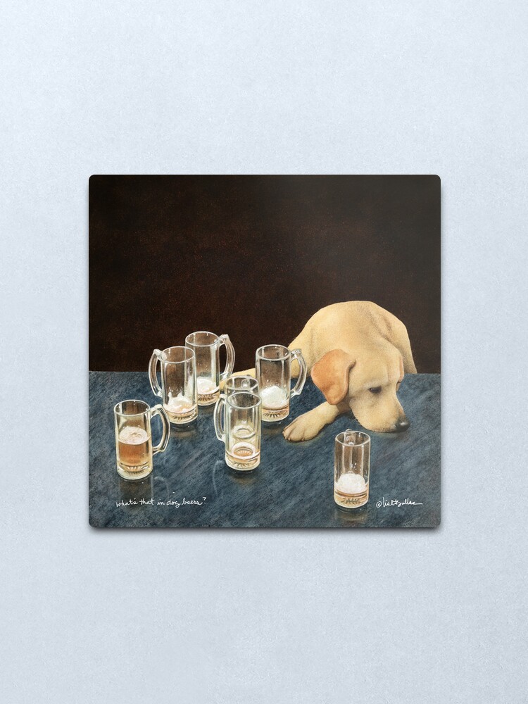 Alternate view of Will Bullas / art print / whats that in dog beers? / humor / animals / dog / lab Metal Print