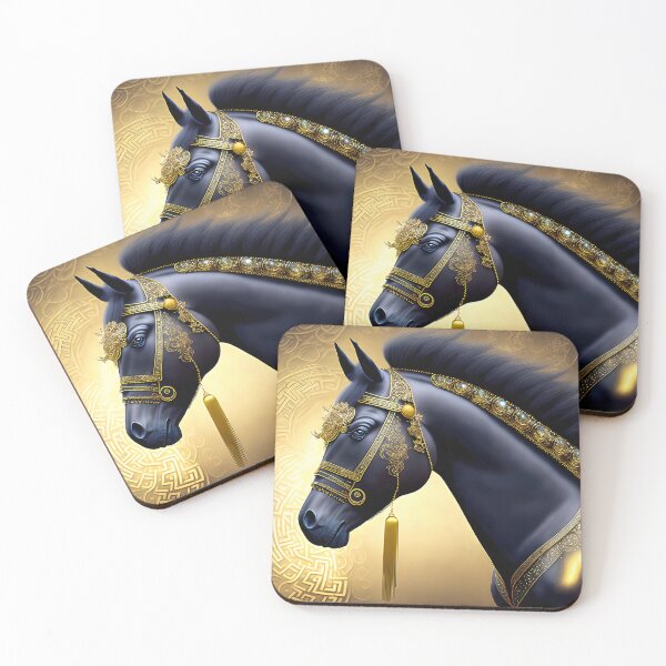 Item preview, Elegant Black Horse with Golden Tack designed and sold by Elisabeth Lucas.