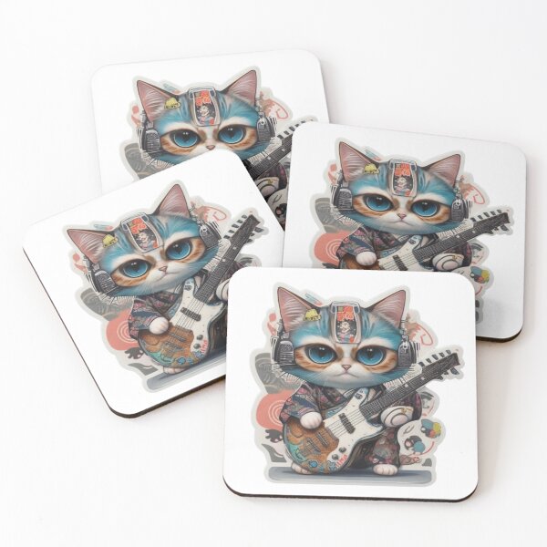 Item preview, Adorable kimono-clad cat guitarist rocking the stage sticker and more. designed and sold by mefirefire.