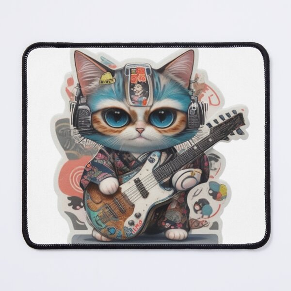 Item preview, Adorable kimono-clad cat guitarist rocking the stage sticker and more. designed and sold by mefirefire.