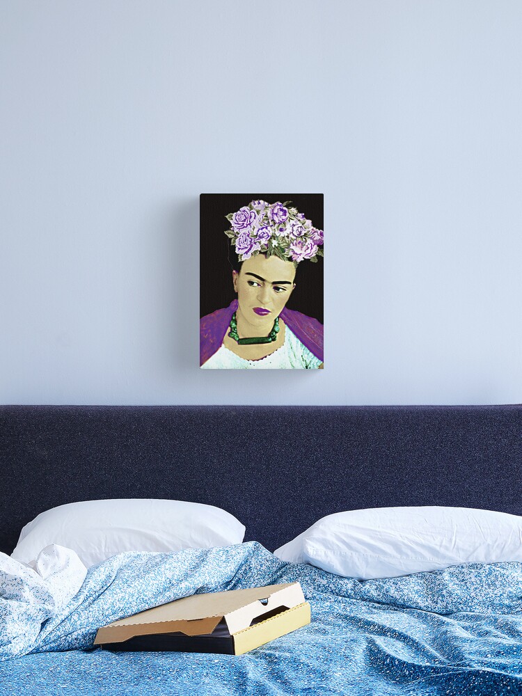Canvas Print, Frida Kahlo Purple Roses designed and sold by FridaArtGallery