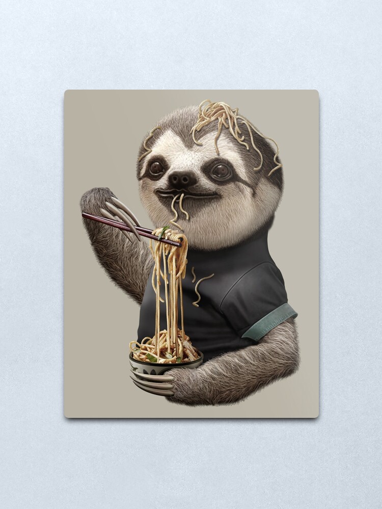 Alternate view of SLOTH EAT NOODLE Metal Print