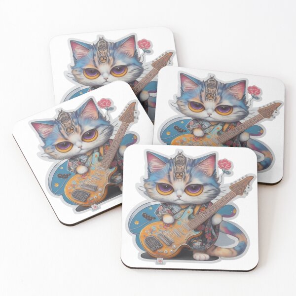 Item preview, Adorable kimono-clad cat guitarist rocking the stage sticker and more. designed and sold by mefirefire.