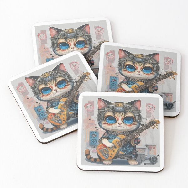 Item preview, Adorable kimono-clad cat guitarist rocking the stage sticker and more. designed and sold by mefirefire.