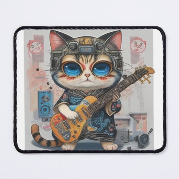 Item preview, Adorable kimono-clad cat guitarist rocking the stage sticker and more. designed and sold by mefirefire.