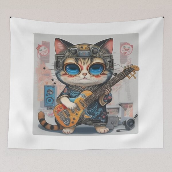 Item preview, Adorable kimono-clad cat guitarist rocking the stage sticker and more. designed and sold by mefirefire.