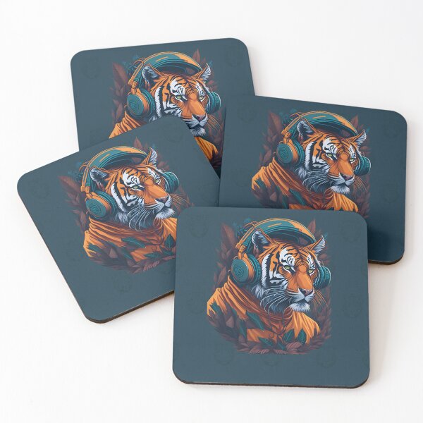Item preview, Explosion of color and rhythm: Tigre immersed in music, with headphones and vibrant tones that arouse listening passion designed and sold by The Animal Stuff.