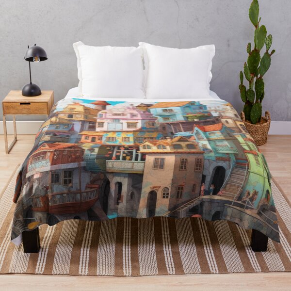 Item preview, Cute Seaside Fishing Village designed and sold by WafflePoppy.