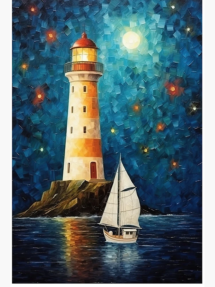 Tableaux sur toile Peinture à l'huile acrylique d'un phare et de vagues, ai  génératif