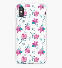 Mixed Flower Pink & Teal Watercolor Pattern iPhone Case