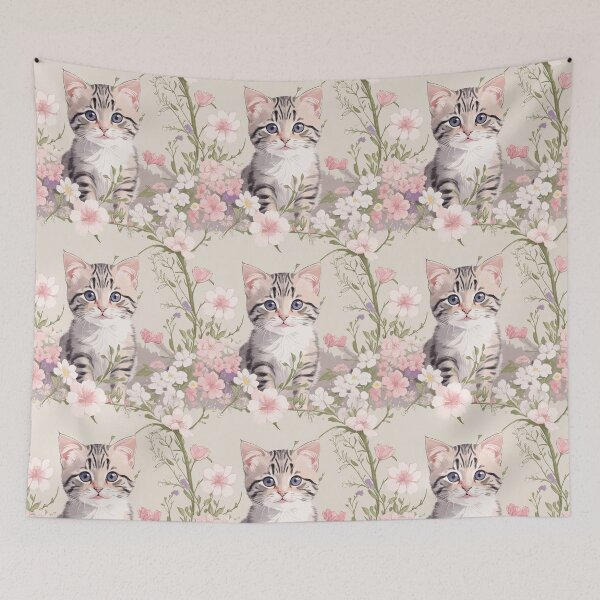 Item preview, Cute Vintage Cat With Wild Flowers designed and sold by miaowlove.
