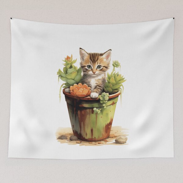 Item preview, Succulent Dreams: Cat with Cactus Watercolor painting designed and sold by Benartstudio.
