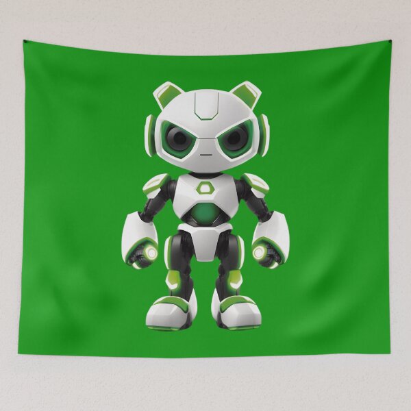 Item preview, Mischievous Green and White Robot - Tech Fun for Kids and Adults designed and sold by Mementium.