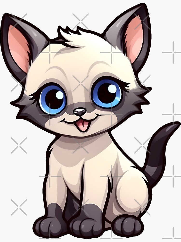 Sticker for Sale mit Süße Katze – glückliche Katze – bezaubernde Katze –  lächelnde Katze – flauschige Katze – pelzige Katze – Cartoon-Katze –  handgezeichnete Katze – blaue Augen – Katzenpfoten – Katzenschwanz –  Katzenohren von StickerForDays