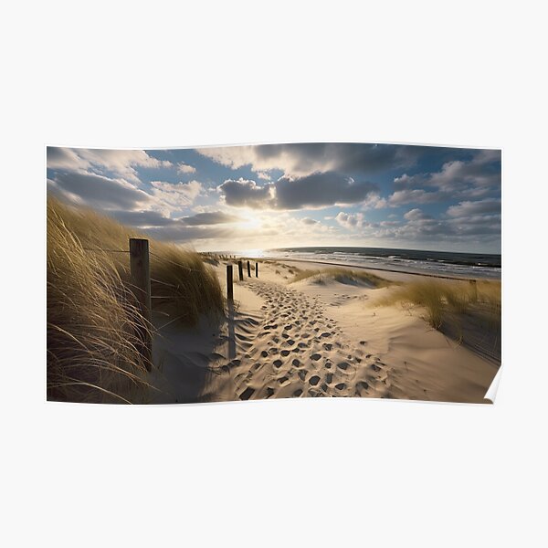 Sunny Baltic Sea beach, AI generated Poster