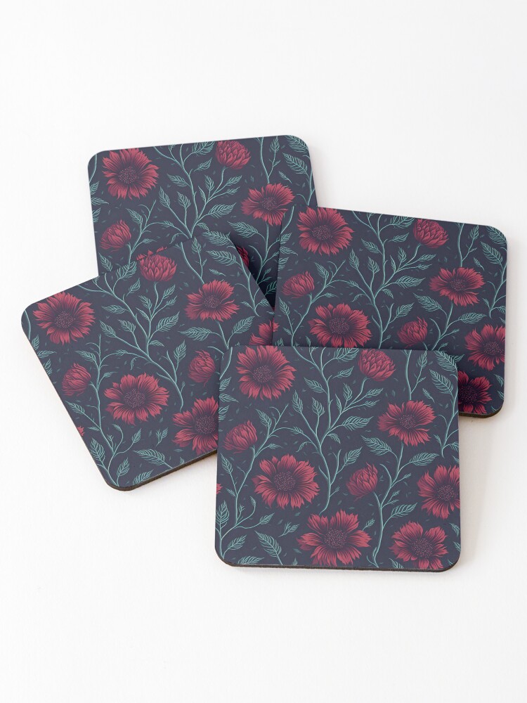 Thumbnail 1 of 5, Coasters (Set of 4), Red Color Floral Pattern designed and sold by DesignCentrum.
