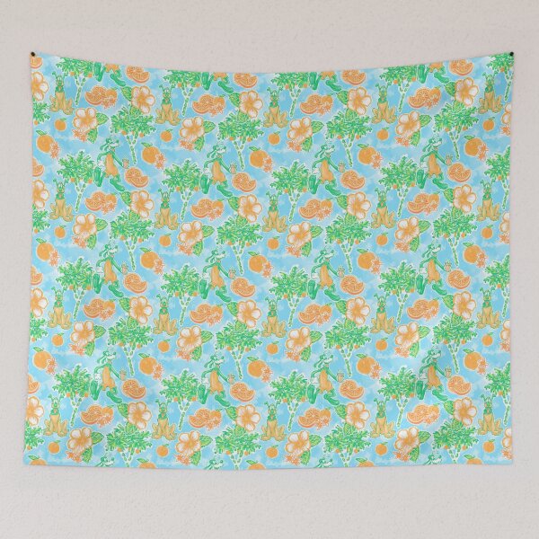 Item preview, Neon Floral Tangerine Cartoon Dogs designed and sold by Rainbows Galore.