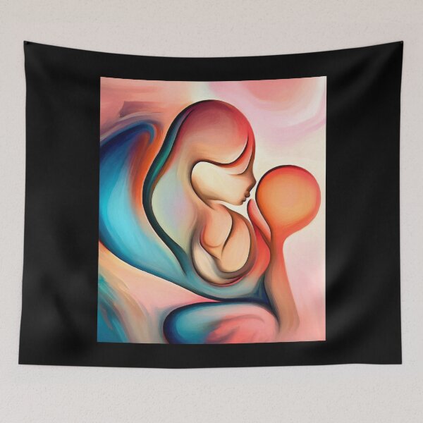 Item preview, Mother and her baby abstract oil paint designed and sold by ciaobebo.