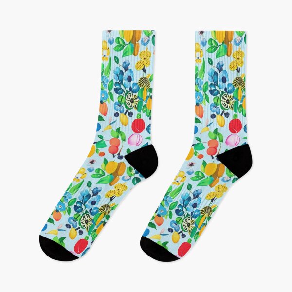Item preview, pattern of bright, bold nature icons like wildflowers, beautiful leaves and fruit designed and sold by kiyaansh16.