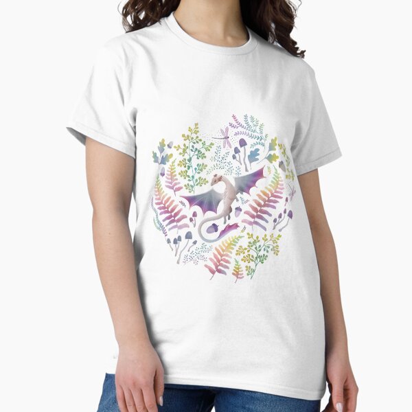 Vista previa del artículo con la obra «Dragones del bosque con colores del arco iris sobre fondo blanco», diseñado y vendido por adenaJ.