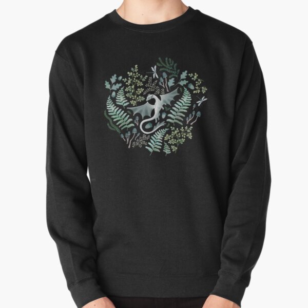 Forest dragons in shades of green on a dark green background Pullover Sweatshirt