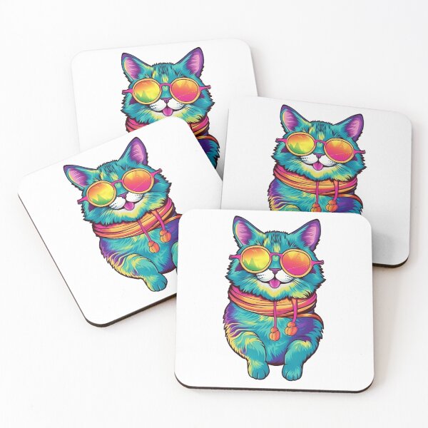 Item preview, Colorful Cat Sticker: Happy Feline with Vibrant Sunglasses designed and sold by UniqueXee.