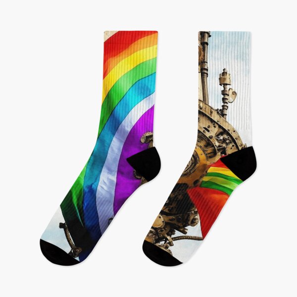 Item preview, Abstract Steampunk Gears Rainbow Flag in the Sky Design designed and sold by allhistory.