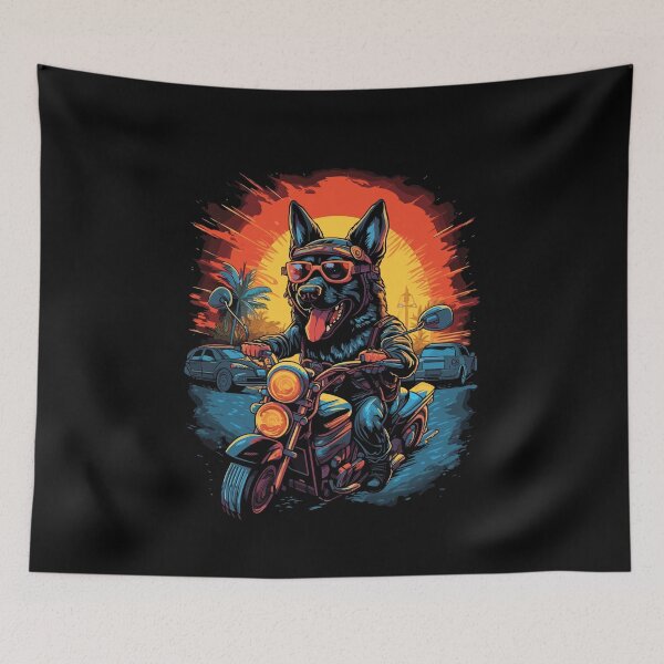 Item preview, A German Shepherd dog riding a motorcycle designed and sold by Gerald Waters.