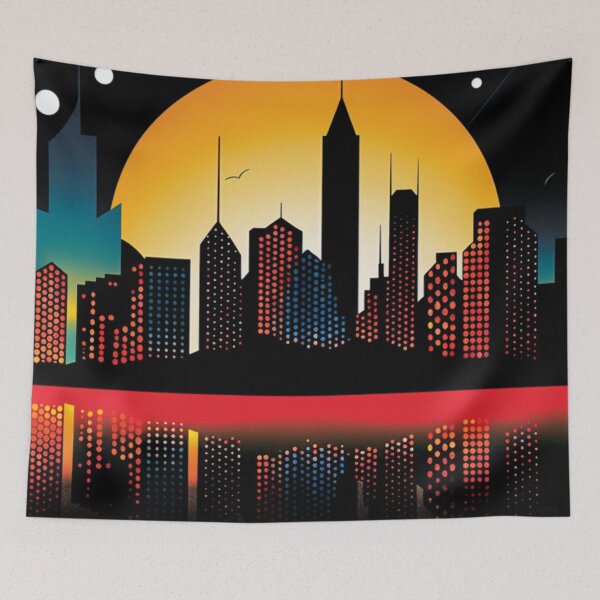 Item preview, Vibrant Cityscape Captivating Skyline in Red Sky designed and sold by JustArtDesign9.