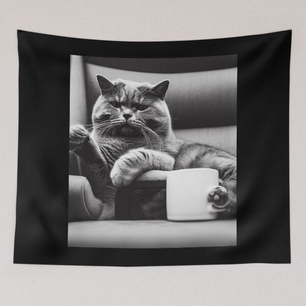 Item preview, Cat enjoys coffee on the couch designed and sold by vk09.
