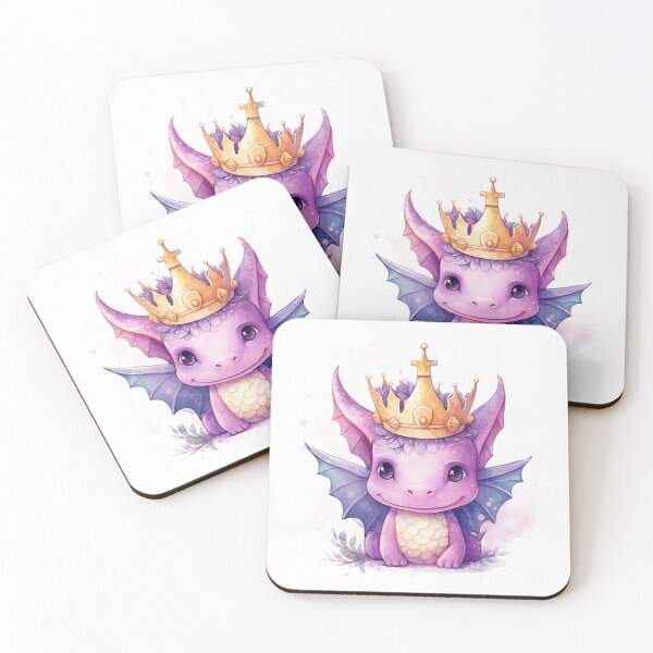 Item preview, Purple dragon wearing a gold crown watercolour designed and sold by baggycatsworld.