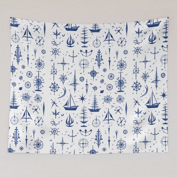 Item preview, Blue Nautical Themed Pattern / Ships and Wheels Pattern designed and sold by TGAL2.