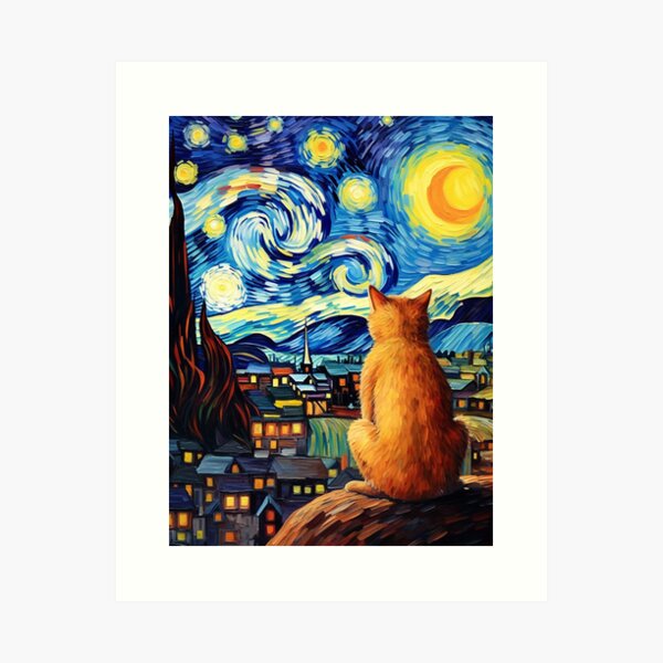 Cat van Gogh Art Print