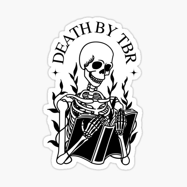 Item preview, death by tbr skeleton reading black background designed and sold by catdiasart.