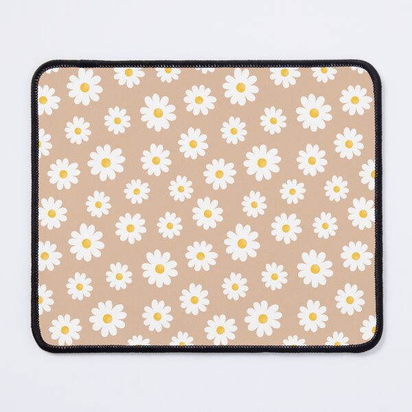 Item preview, White Daisy Flowers without outline pattern on latte coloured background designed and sold by HazelFisher.