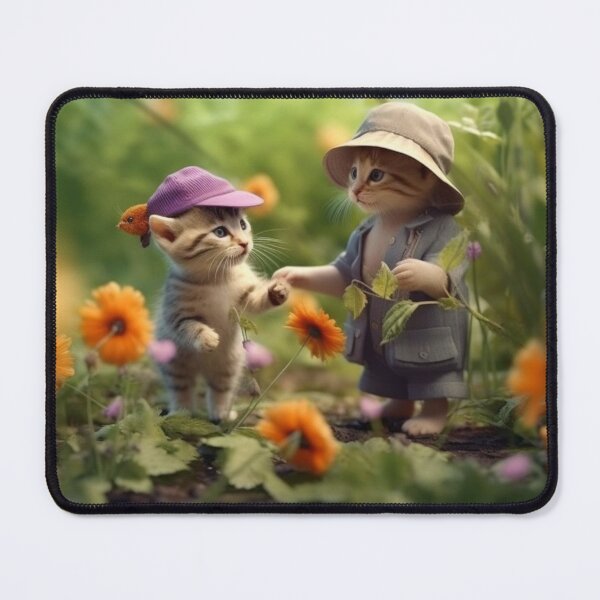 Item preview, Little girl and kitten playing in the garden with flowers. Selective focus. designed and sold by aiphotosart.