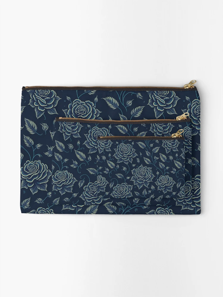 Thumbnail 2 of 4, Zipper Pouch, Blue and Yellow Color Roses Pattern designed and sold by DesignCentrum.