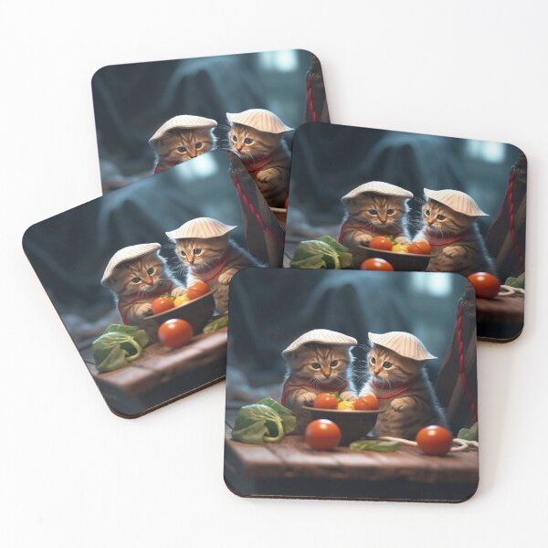 Item preview, Two kittens in a hat with tomatoes on a wooden table. Selective focus. designed and sold by aiphotosart.