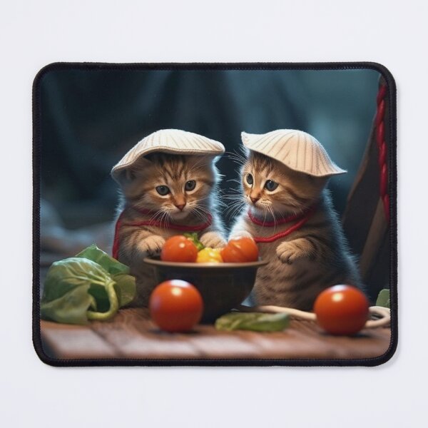 Item preview, Two kittens in a hat with tomatoes on a wooden table. Selective focus. designed and sold by aiphotosart.