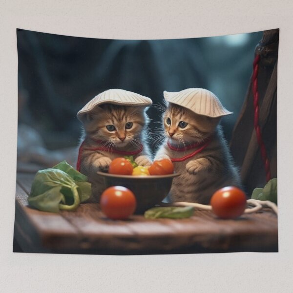 Item preview, Two kittens in a hat with tomatoes on a wooden table. Selective focus. designed and sold by aiphotosart.